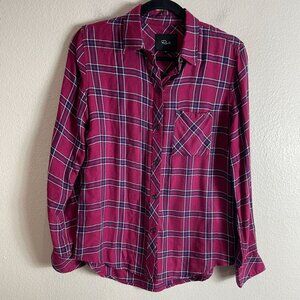Rails Womens XS Hunter Merlot Navy White Plaid Button Up Shirt Flannel Top